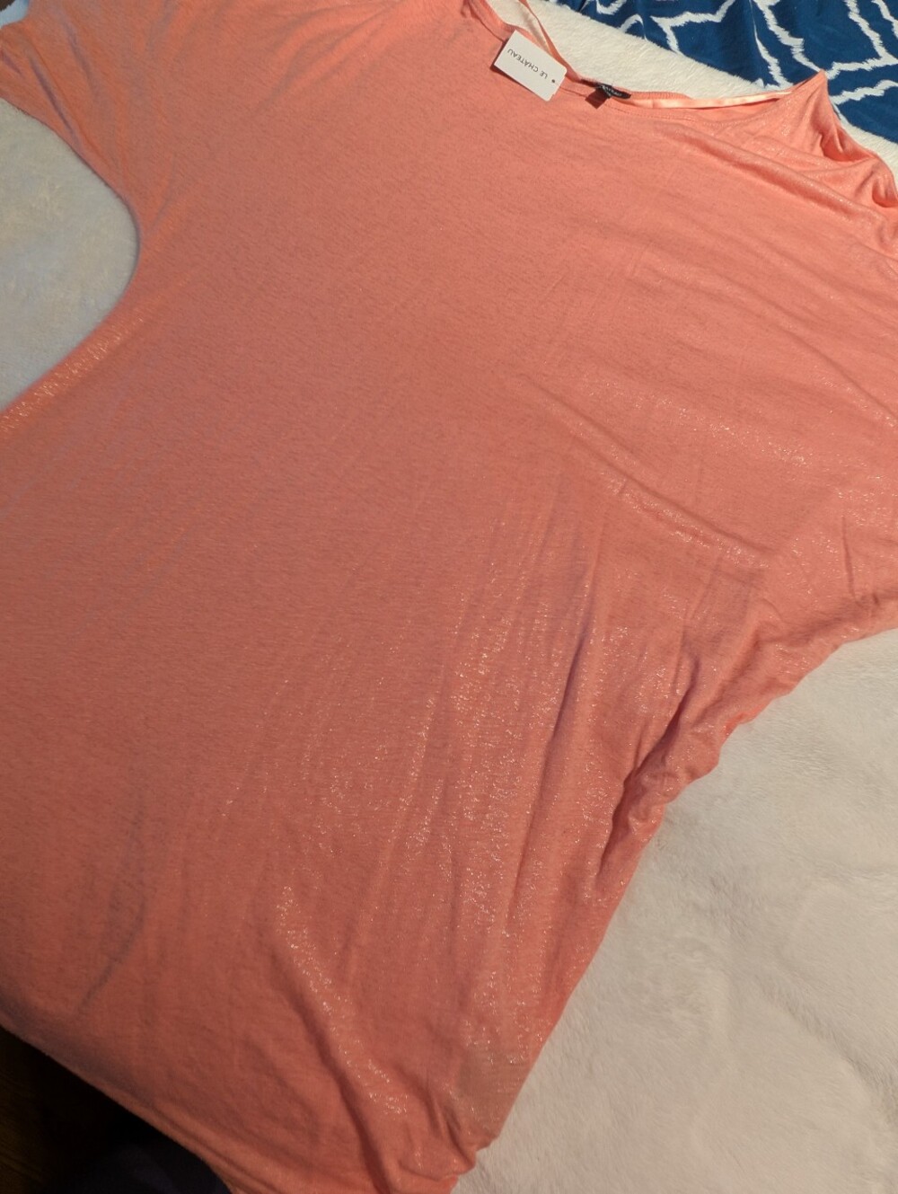 Le Chateau Assemtirical Light Coral Shimmery Short-Sleeve Top. NWT